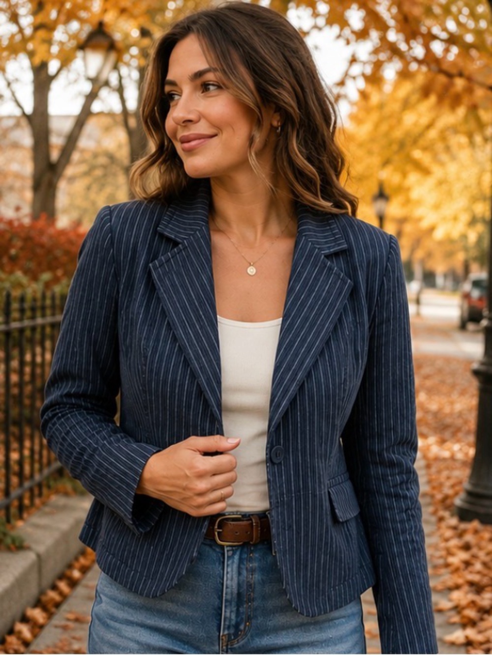 TOGO Navy Pinstripe Corduroy Blazer Jacket – Women’s Size 12